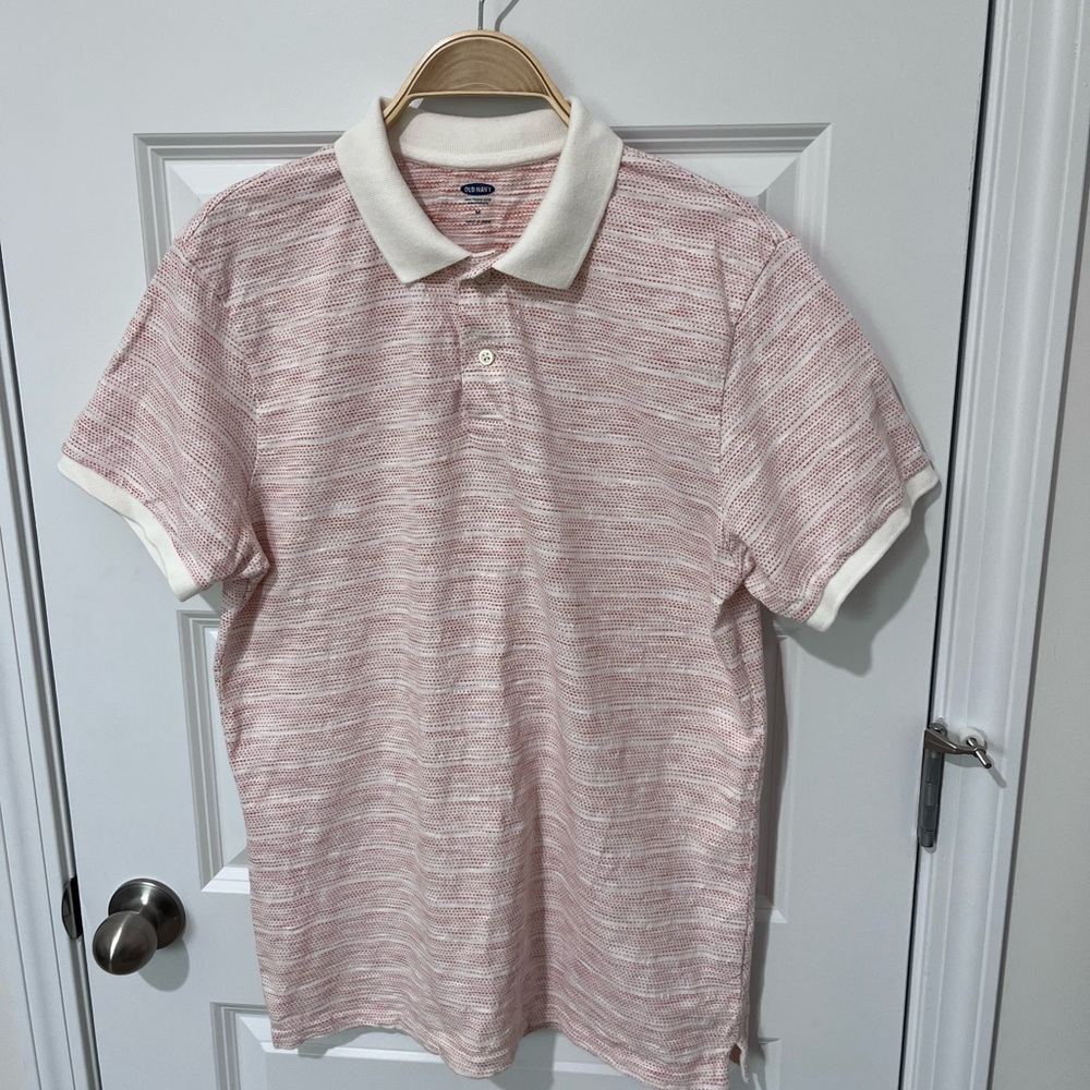 Old Navy Men's Orange White 100 % Cotton Polo Shirt with White Collar Medium - Picture 3 of 4